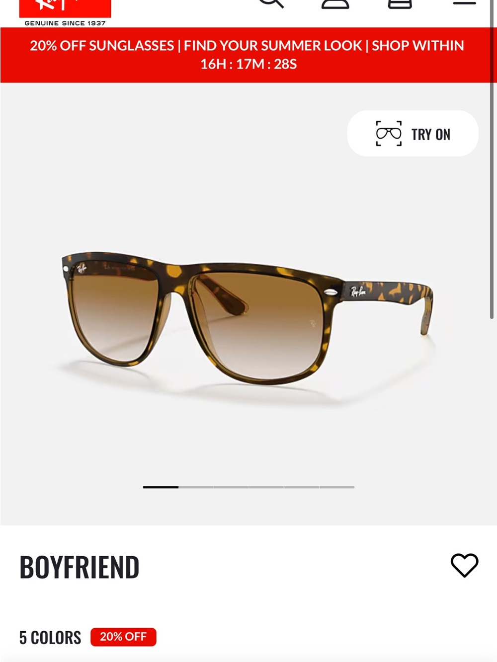Ray-Ban Tortoise Acetate Sunglasses with Brown Gradient Lenses